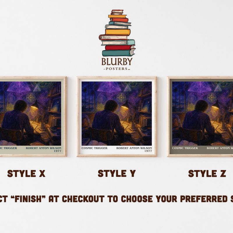 Cosmic Trigger literary print in frame leaning in hallway – non fiction wall art