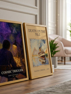 Cosmic Trigger watercolour print framed by window – literary home decor