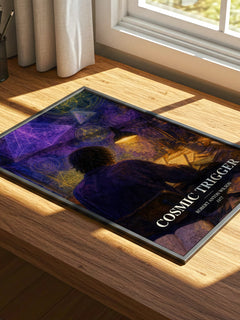 Cosmic Trigger watercolour book poster framed on wall – non fiction wall art