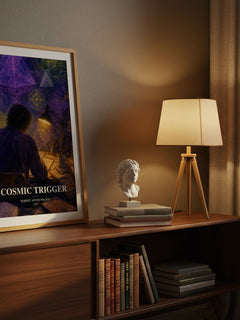 Cosmic Trigger watercolour print on bookshelf – Robert Anton Wilson fan gift