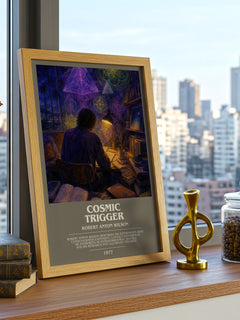 Cosmic Trigger bookish print framed by window – literary home decor