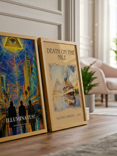Illuminatus! watercolour print framed by window – literary home decor