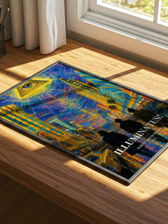 Illuminatus! watercolour book poster framed on wall – sci fi wall art
