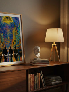 Illuminatus! watercolour print on bookshelf – Robert Anton Wilson fan gift