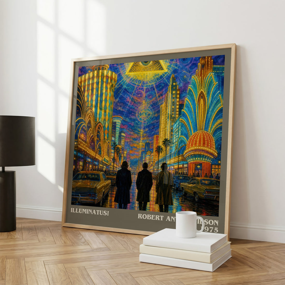 Illuminatus! literary print framed by window – literary home decor