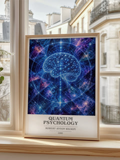 Quantum psychology book cover poster colour and style options – Robert Anton Wilson book art