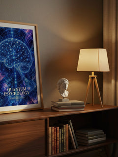 Quantum psychology watercolour print on bookshelf – Robert Anton Wilson fan gift