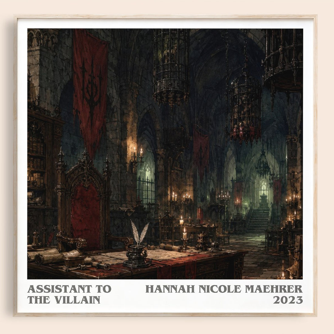 Assistant to the Villain literary book poster by Hannah Nicole Maehrer – framed literary art print
