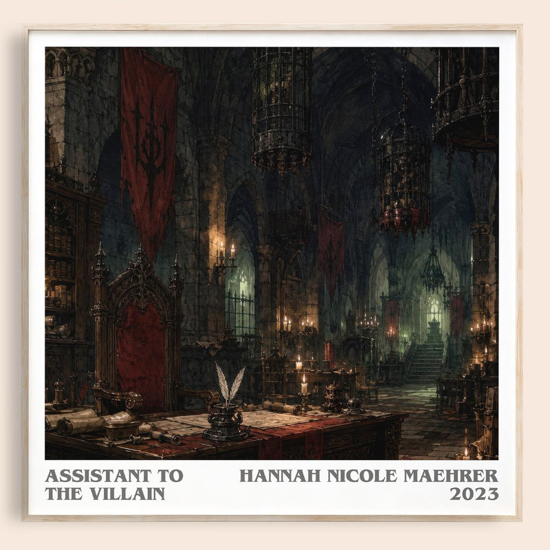 Assistant to the Villain literary book poster by Hannah Nicole Maehrer – framed literary art print