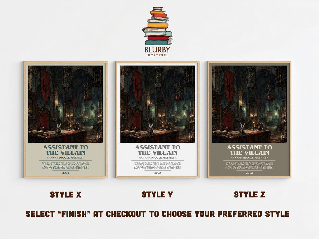 Assistant to the Villain bookish print in frame leaning in hallway – fantasy wall art (mockup)