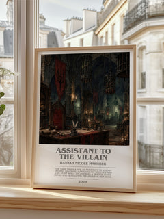 Assistant to the Villain bookish poster colour and style options – Hannah Nicole Maehrer book art