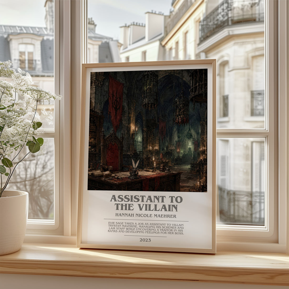 Assistant to the Villain bookish poster colour and style options – Hannah Nicole Maehrer book art