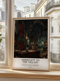Assistant to the Villain book cover poster colour and style options – Hannah Nicole Maehrer book art