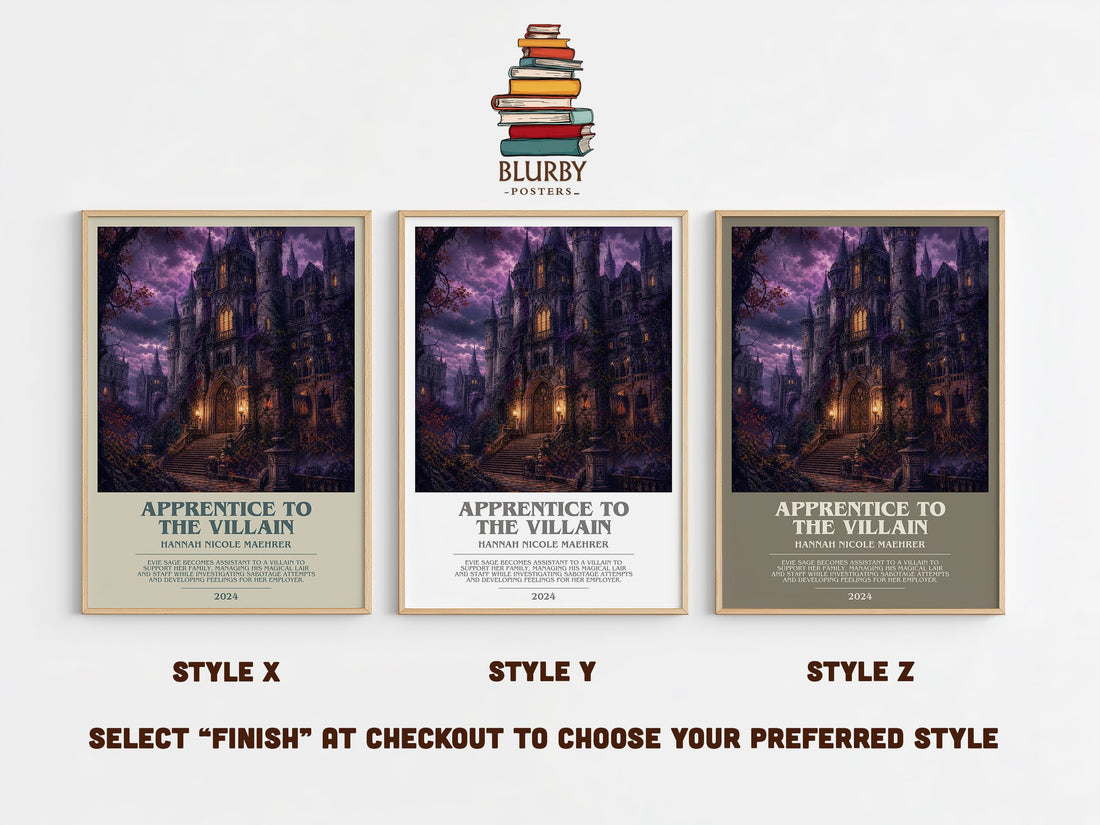 Apprentice to the Villain bookish print in frame leaning in hallway – fantasy wall art (mockup)