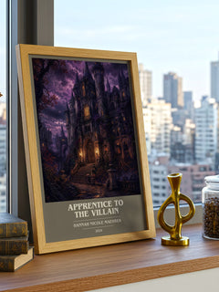 Apprentice to the Villain book cover print framed by window – literary home decor