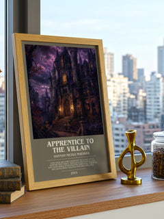 Apprentice to the Villain Bookish Wall Art by Hannah Nicole Maehrer – framed print on a city-view windowsill