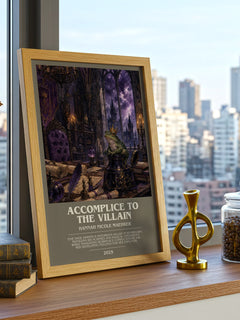 Accomplice to the Villain bookish print framed by window – literary home decor