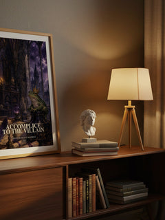 Accomplice to the Villain watercolour print on bookshelf – Hannah Nicole Maehrer fan gift
