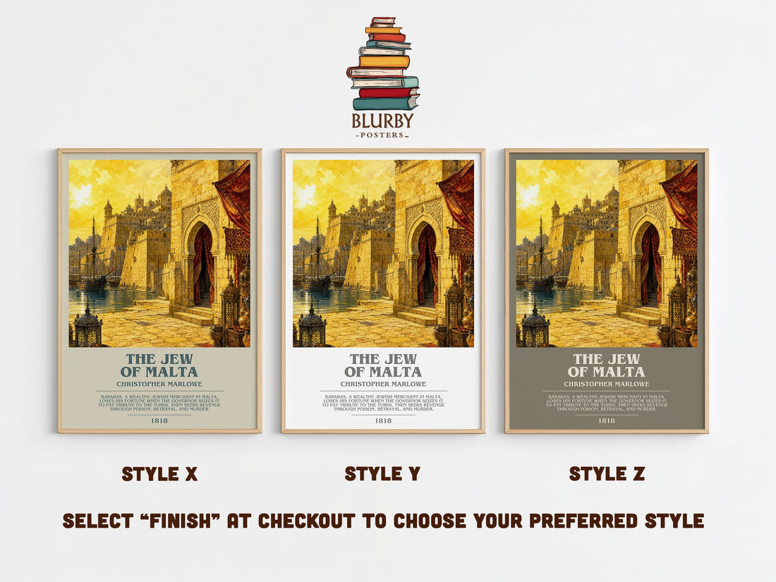 The Jew of Malta bookish print in frame leaning in hallway – classic literature wall art (mockup)
