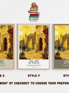 The Jew of Malta book cover print in frame leaning in hallway – classic literature wall art