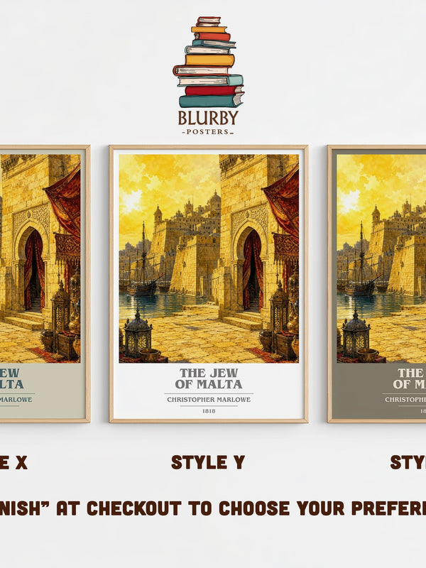 The Jew of Malta book cover print in frame leaning in hallway – classic literature wall art