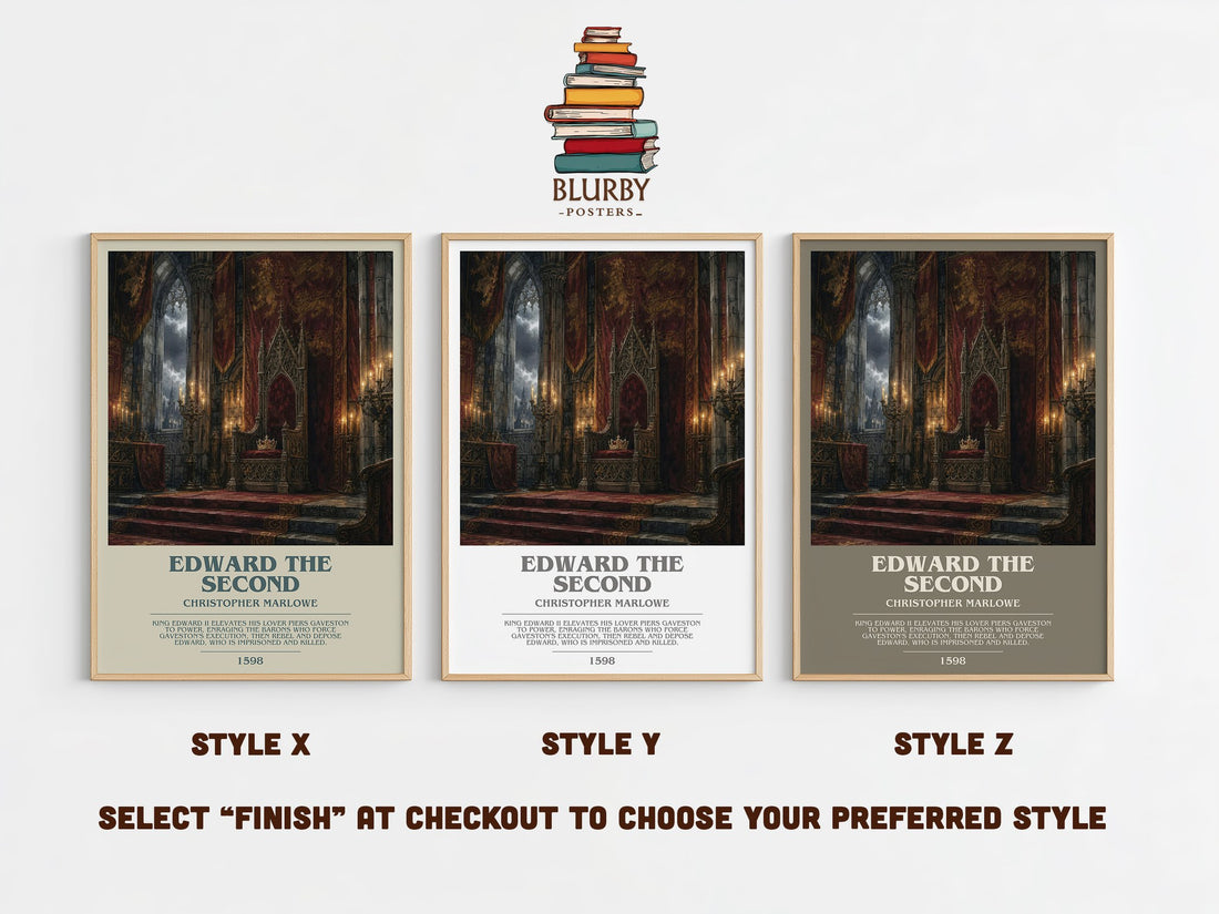 Edward the Second bookish print in frame leaning in hallway – classic literature wall art (mockup)
