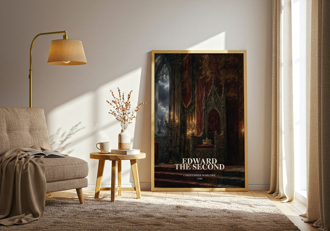 Edward the Second watercolour print in frame leaning in hallway – classic literature wall art