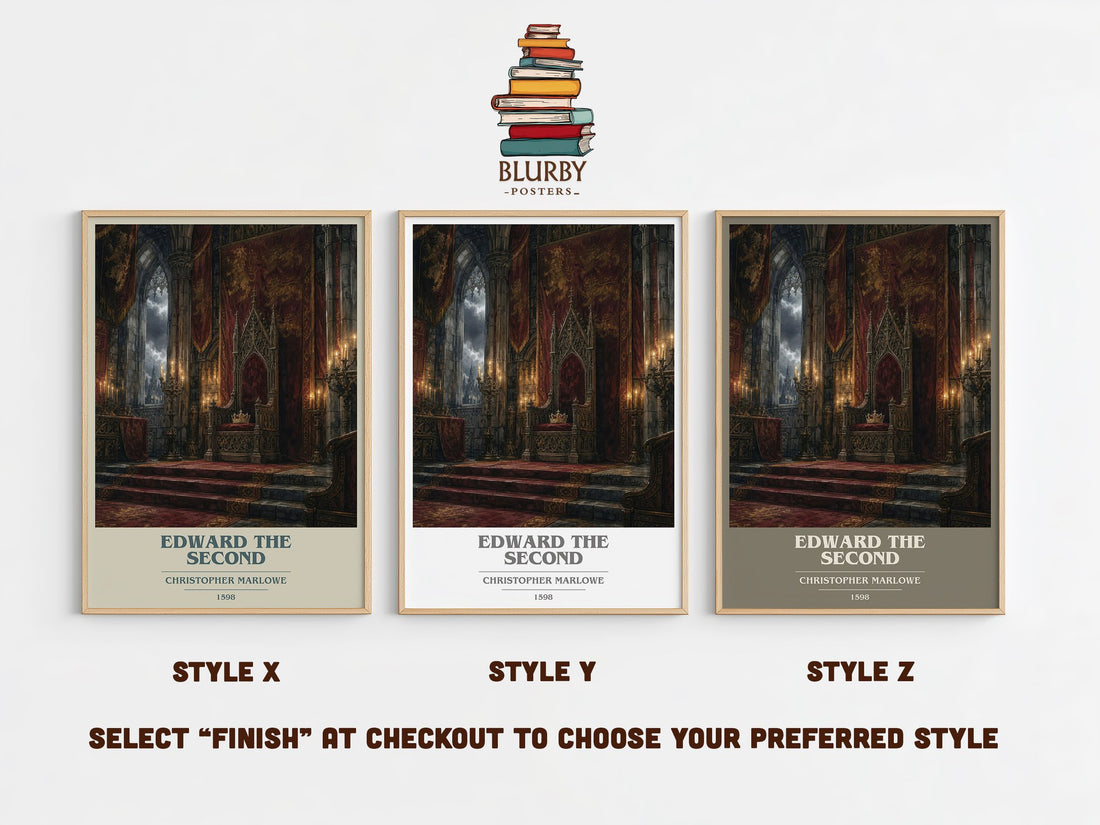 Edward the Second book cover print in frame leaning in hallway – classic literature wall art (mockup)