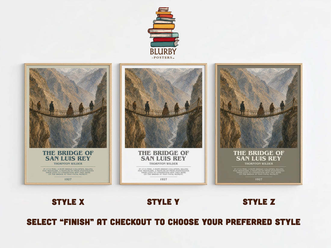 The Bridge of San Luis Rey bookish print in frame leaning in hallway – literary fiction wall art (mockup)