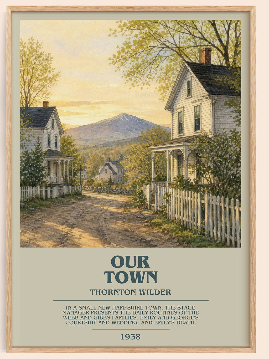 Our town bookish book poster by Thornton Wilder – framed literary art print