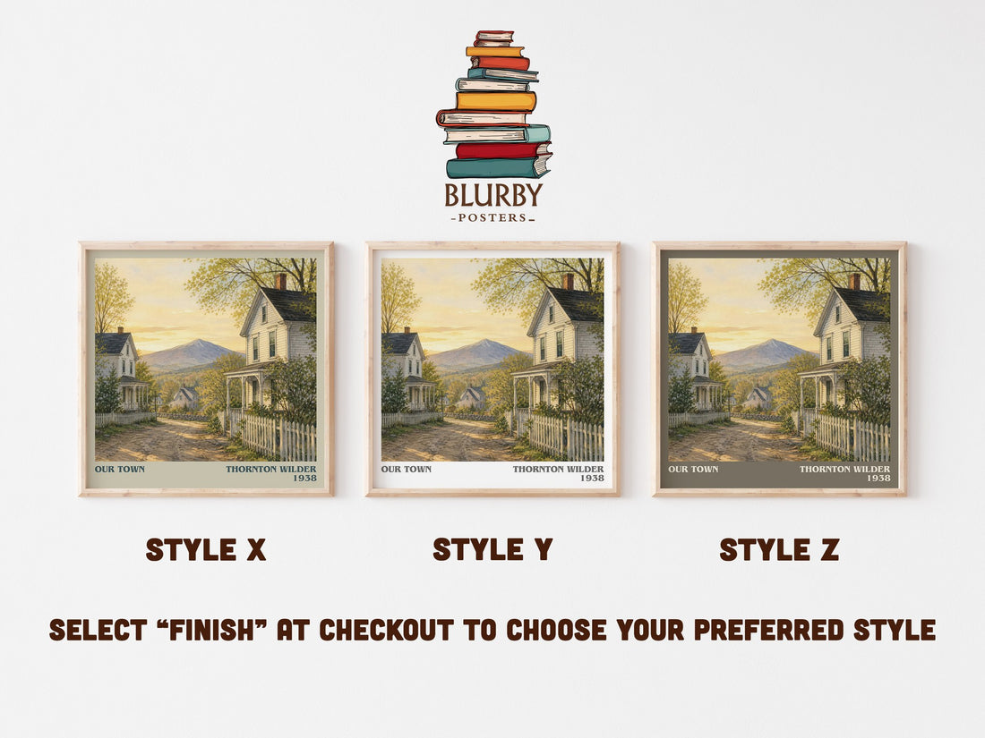 Our town literary print in frame leaning in hallway – literary fiction wall art (mockup)