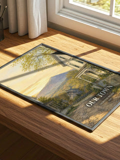 Our town watercolour book poster framed on wall – literary fiction wall art