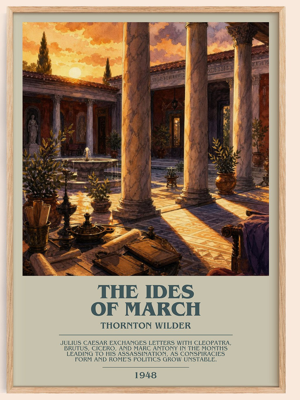 The Ides of March bookish book poster by Thornton Wilder – framed literary art print