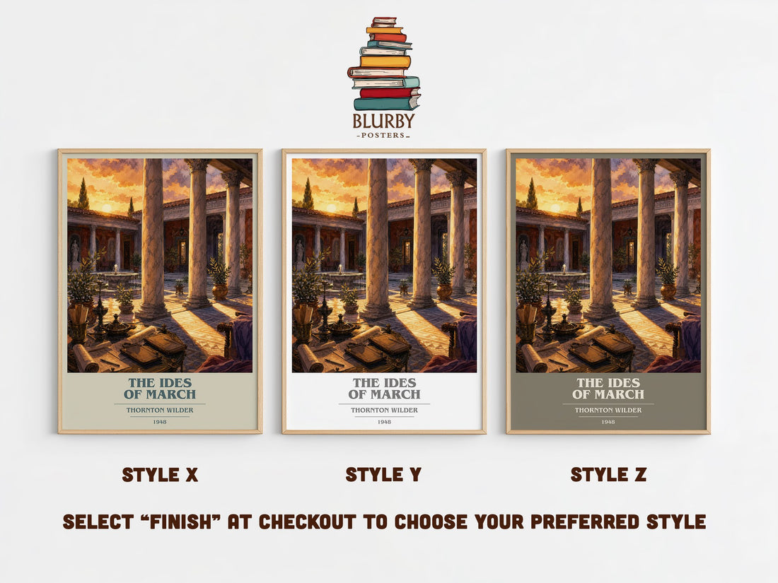 The Ides of March book cover print in frame leaning in hallway – historical fiction wall art (mockup)