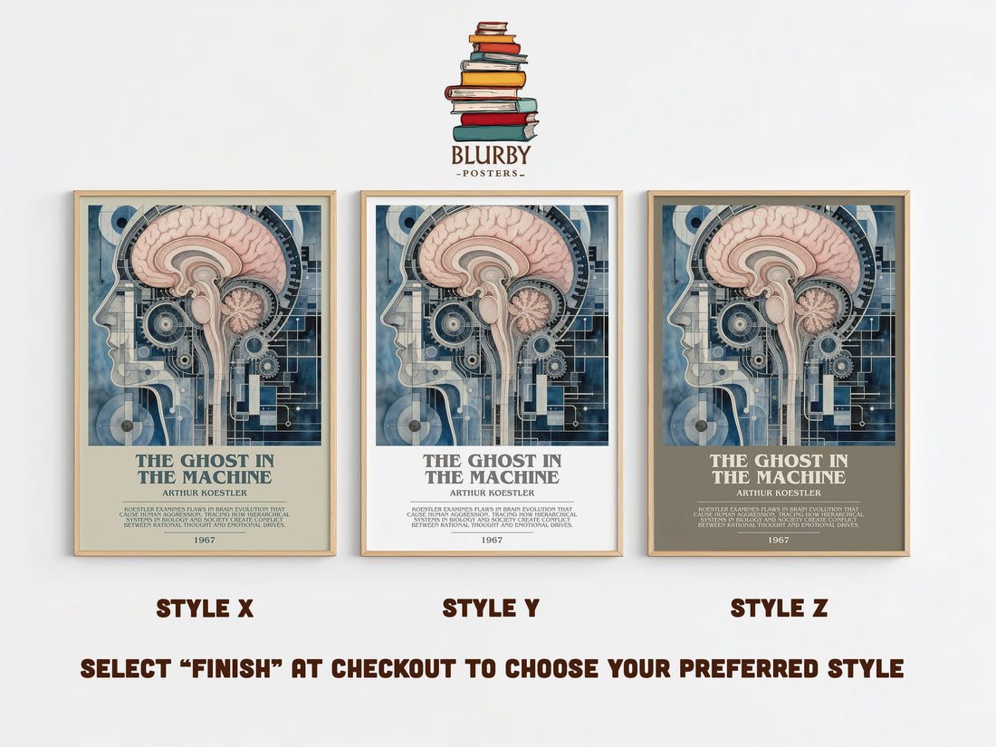 The ghost in the machine bookish print in frame leaning in hallway – philosophy wall art (mockup)