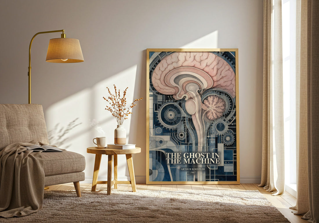 The ghost in the machine watercolour print in frame leaning in hallway – philosophy wall art