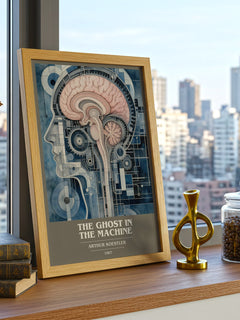 The ghost in the machine book cover print framed by window – literary home decor