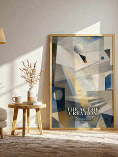 The act of creation watercolour print in frame leaning in hallway – non fiction wall art
