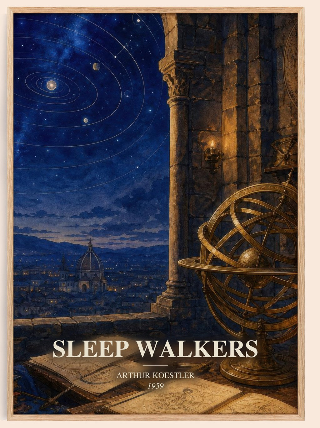 Sleep walkers watercolour book poster by Arthur Koestler – framed literary art print