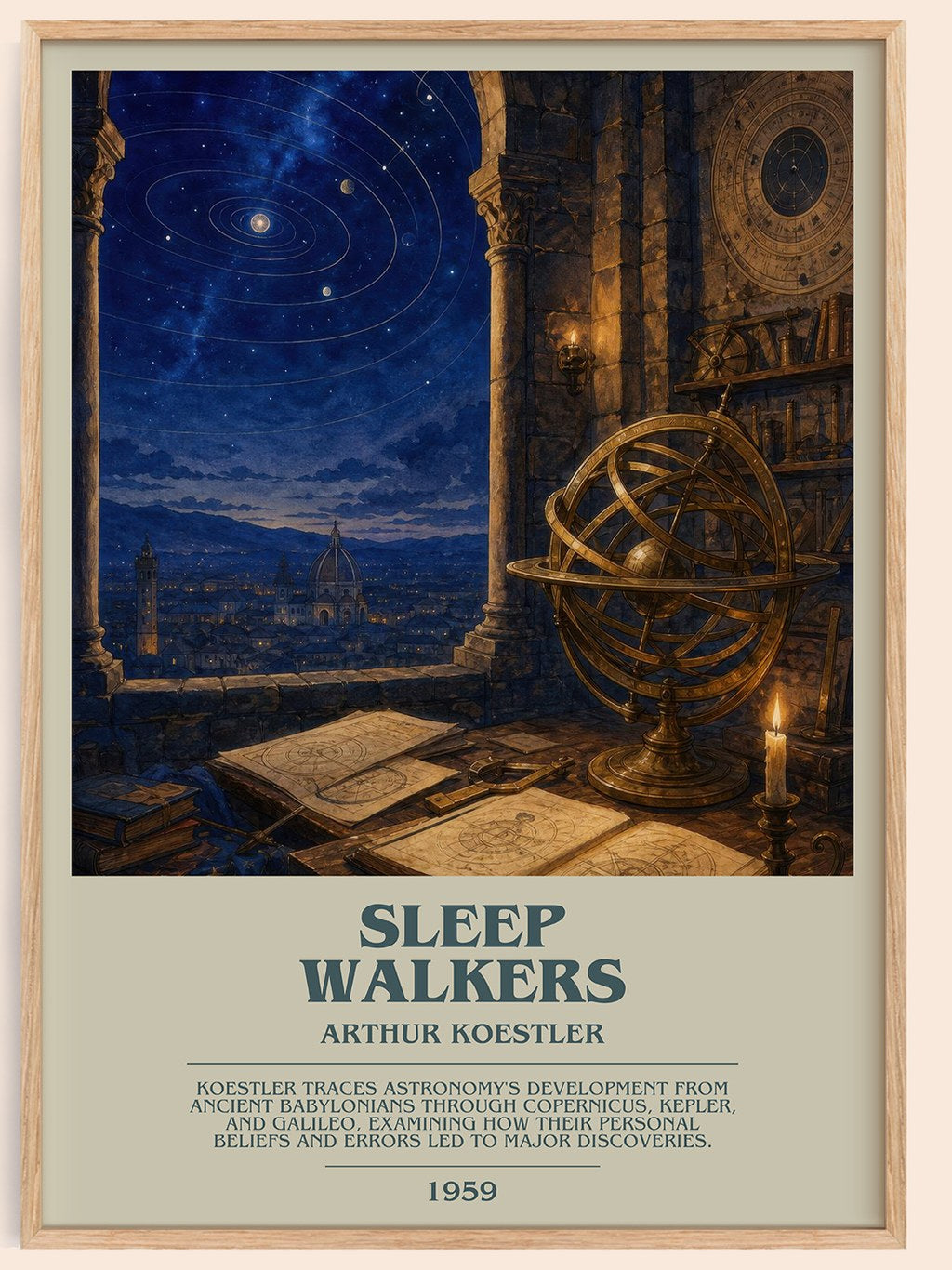 Sleep walkers bookish book poster by Arthur Koestler – framed literary art print