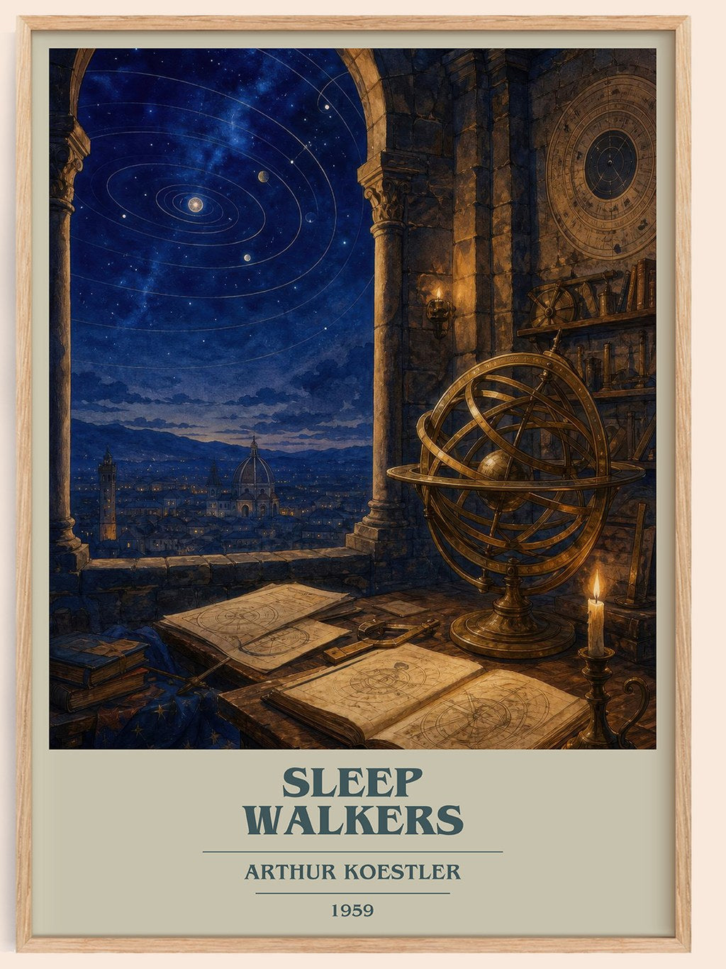 Sleep walkers book cover book poster by Arthur Koestler – framed literary art print