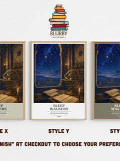 Sleep walkers book cover print in frame leaning in hallway – non fiction wall art