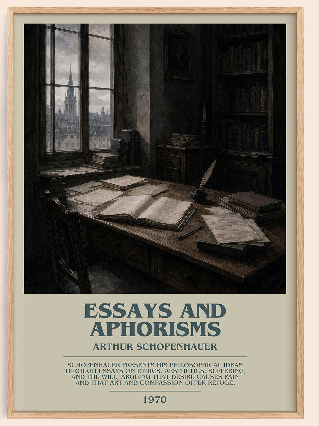 Essays and aphorisms bookish book poster by Arthur Schopenhauer – framed literary art print