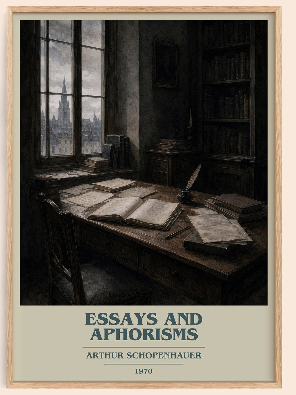 Essays and aphorisms book cover book poster by Arthur Schopenhauer – framed literary art print