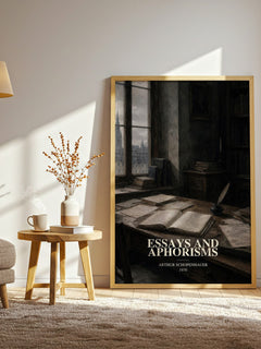 Essays and aphorisms watercolour print in frame leaning in hallway – philosophy wall art