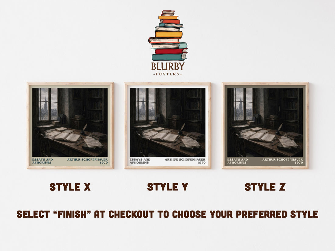 Essays and aphorisms literary print in frame leaning in hallway – philosophy wall art (mockup)