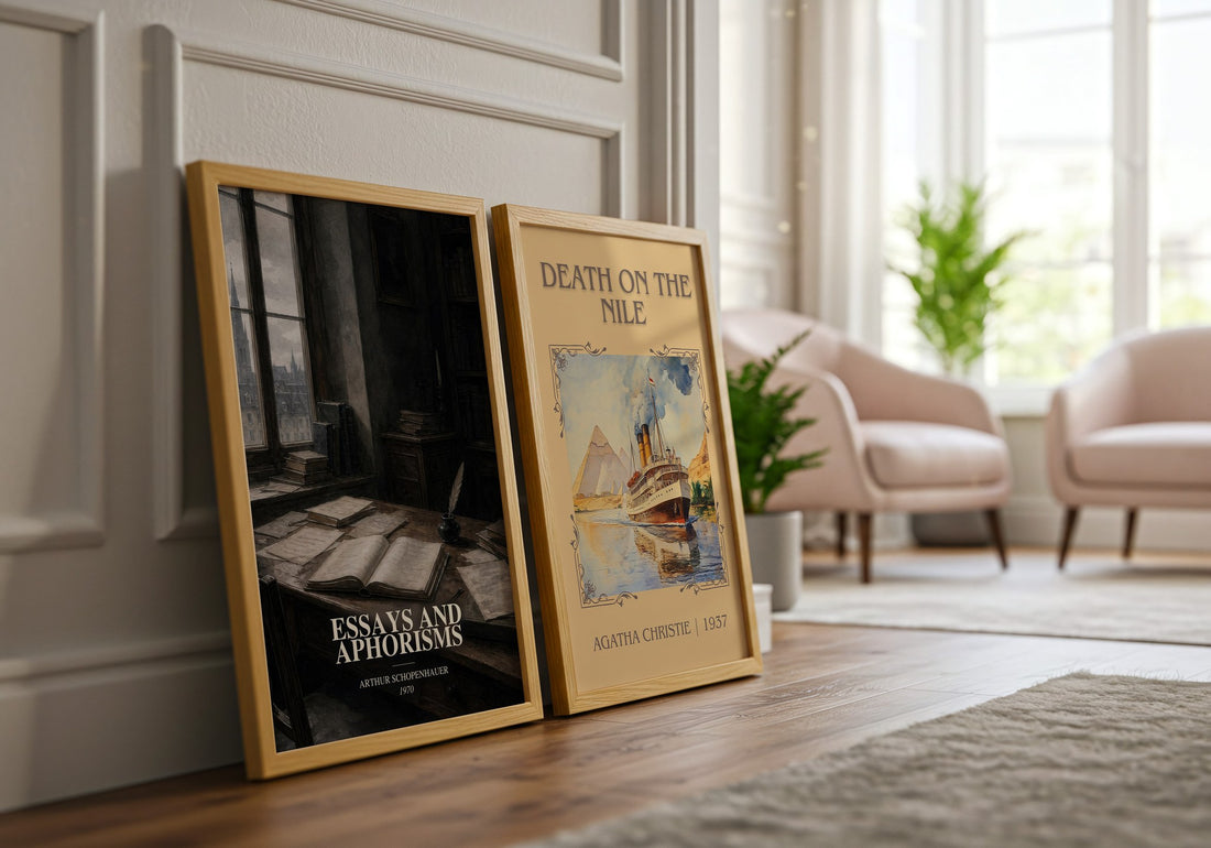 Essays and aphorisms watercolour print framed by window – literary home decor
