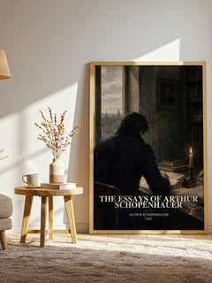 The Essays Of Arthur Schopenhauer watercolour print in frame leaning in hallway – philosophy wall art