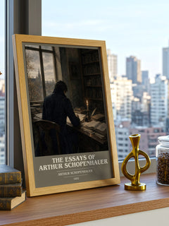 The Essays Of Arthur Schopenhauer book cover print framed by window – literary home decor