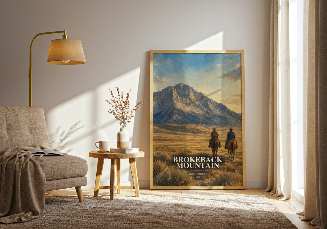 Brokeback Mountain watercolour print in frame leaning in hallway – literary fiction wall art